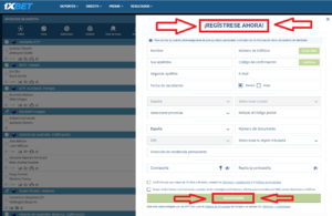 1xBet registrarse en España